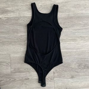 Free People Black Ribbed Open Back Bodysuit — Size XS